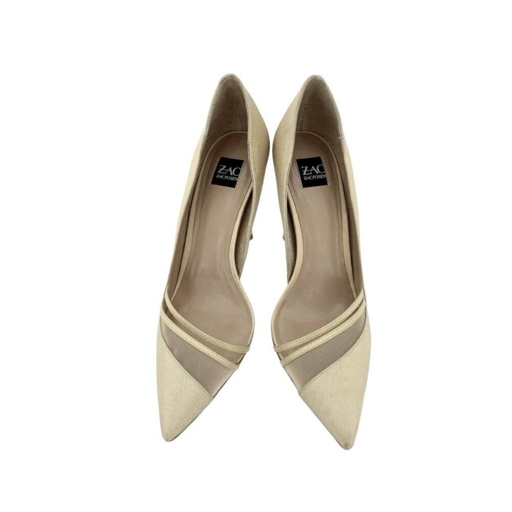 Zac Zac Posen Pumps Valerian Tan Fabric Pointed Toe Heels SZ 7 NEW - Picture 3 of 12
